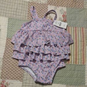 Charming Lilac Kids Swim One Piece with Floral Ruffles